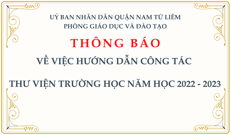 Thông báo: về việc hướng dẫn công tác thư viện trường học năm học 2022 - 2023