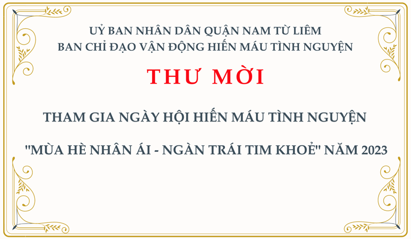 THƯ MỜI: Tham gia Ngày hội hiến máu tình nguyện   Mùa hè nhân ái - Ngàn trái tim khoẻ  năm 2023