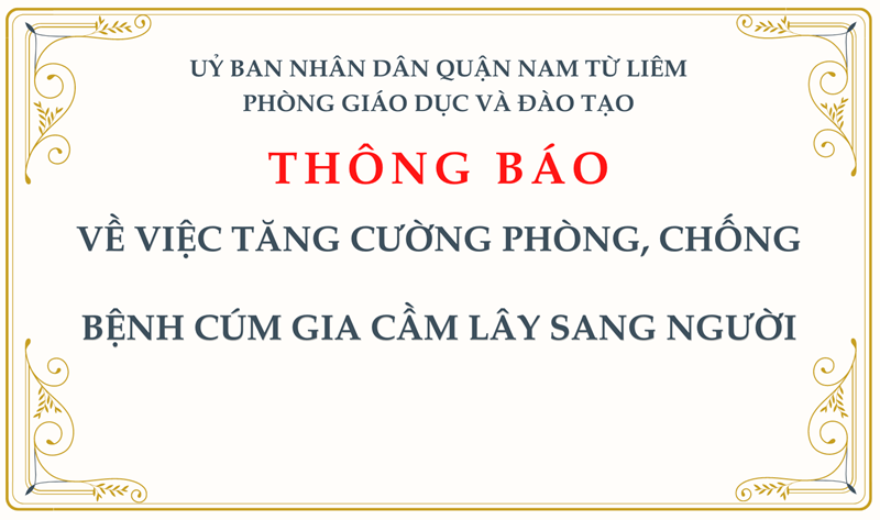 Thông báo: V/v tăng cường phòng, chống bệnh cúm gia cầm lây sang người