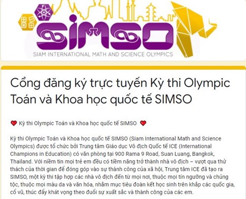 Mở đăng ký kỳ thi olympic toán và khoa học quốc tế simso 2021-2022