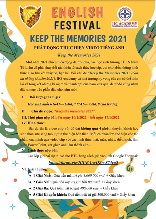 English Festival kết hợp Chào Xuân 2022 - phát động thực hiện video tiếng Anh với chủ đề  Keep The Memories 2021 