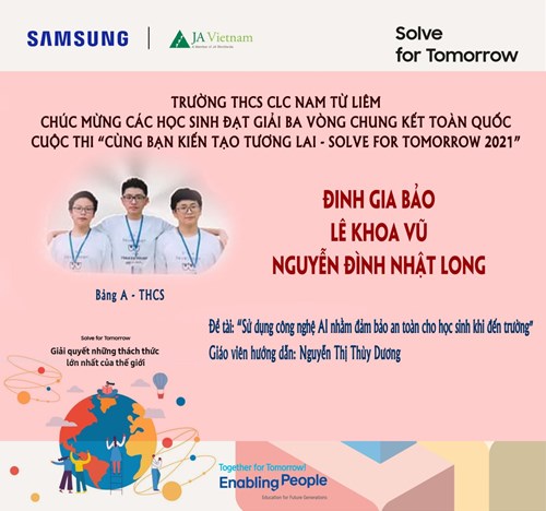 Giải Ba Vòng chung kết toàn quốc cuộc thi  Cùng bạn kiến tạo tương lai - Solve for Tomorrow 2021  thuộc về học sinh trường THCS Nam Từ Liêm