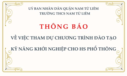 Thông báo về việc tham dự chương trình đào tạo  Kỹ năng khởi nghiệp cho học sinh phổ thông 