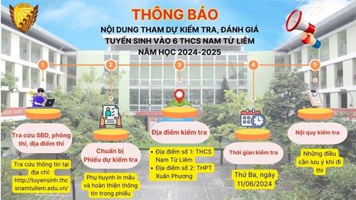 Thông báo về việc tham dự kiểm tra, đánh giá tuyển sinh vào lớp 6 năm học 2024 - 2025