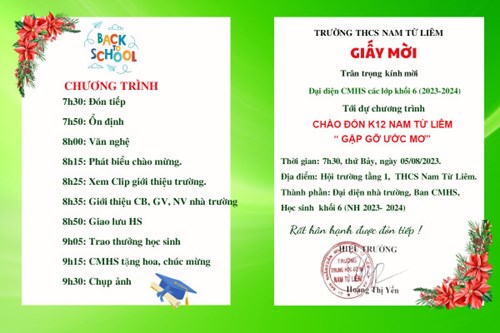 Giấy mời tới dự chương trình  Chào đón K12 Nam Từ Liêm  -  Gặp gỡ ước mơ 